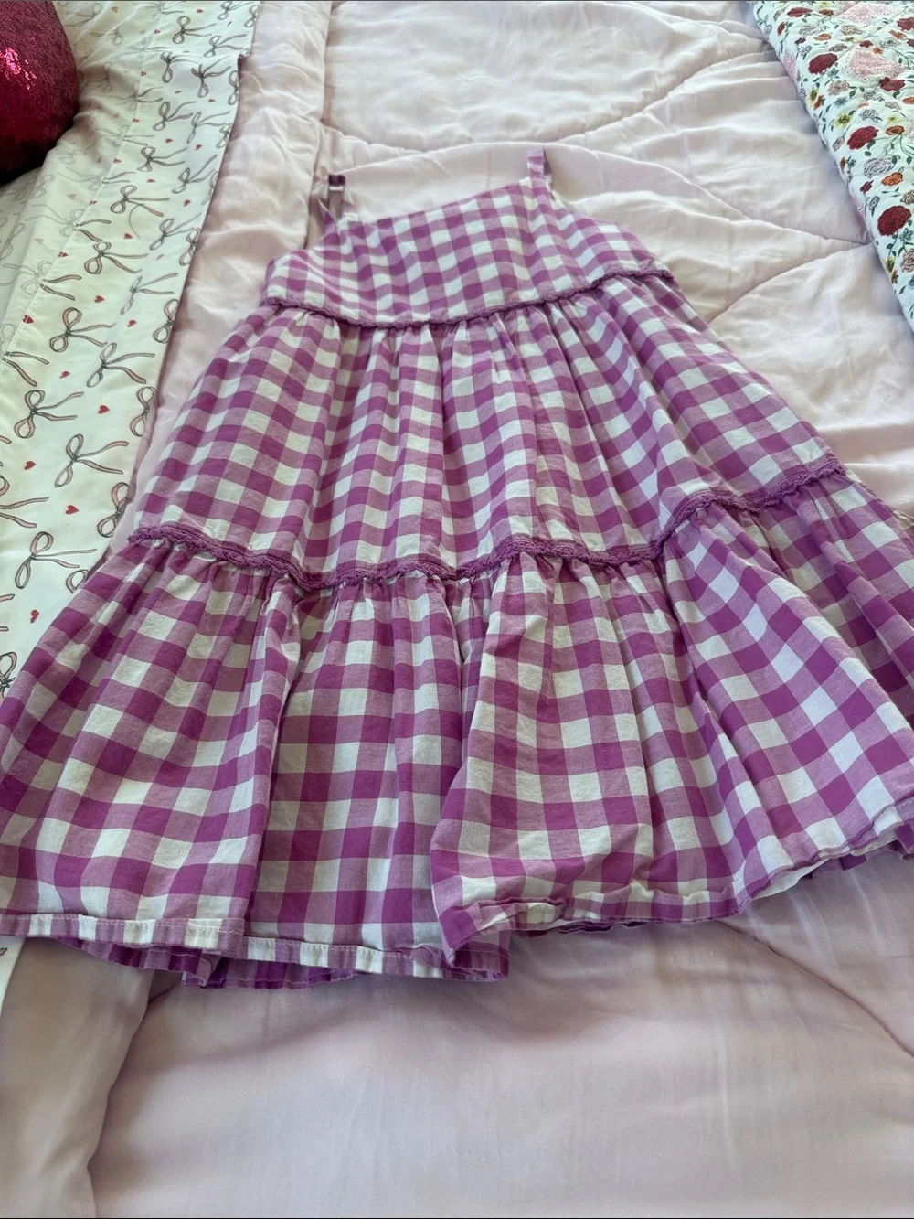 Janie and Jack Pink and White Gingham Tiered Sundress